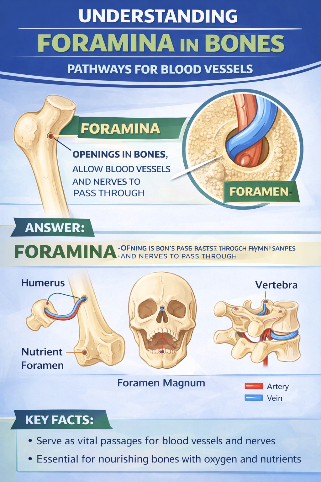 Blood vessels enter and exit bones through ____. 