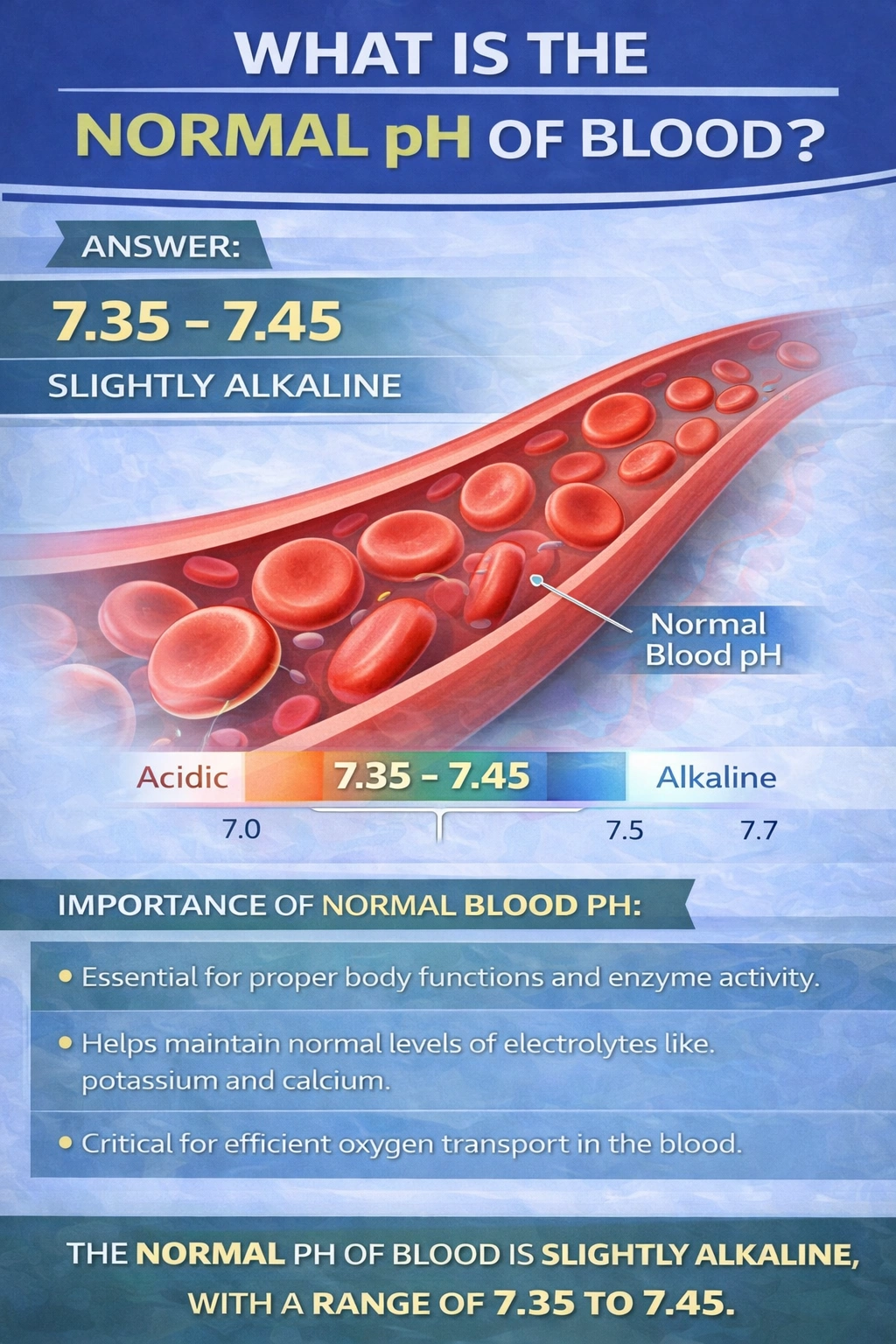 What is the normal pH of blood? 