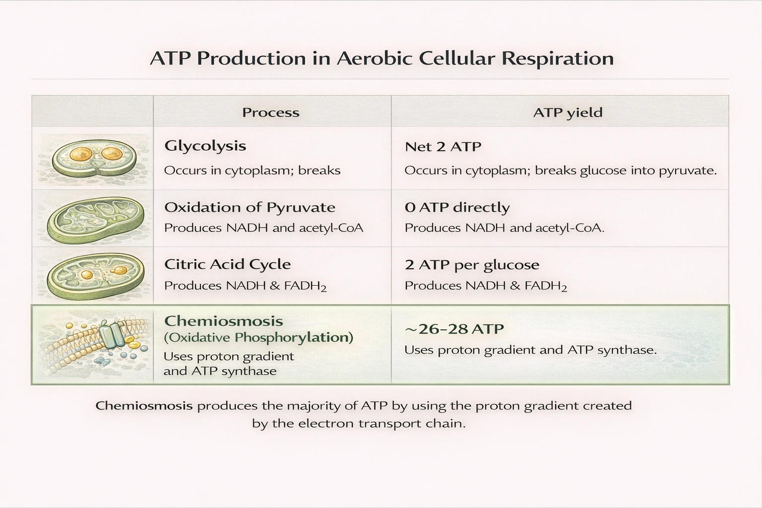 ATP production in aerobic cellular respiration