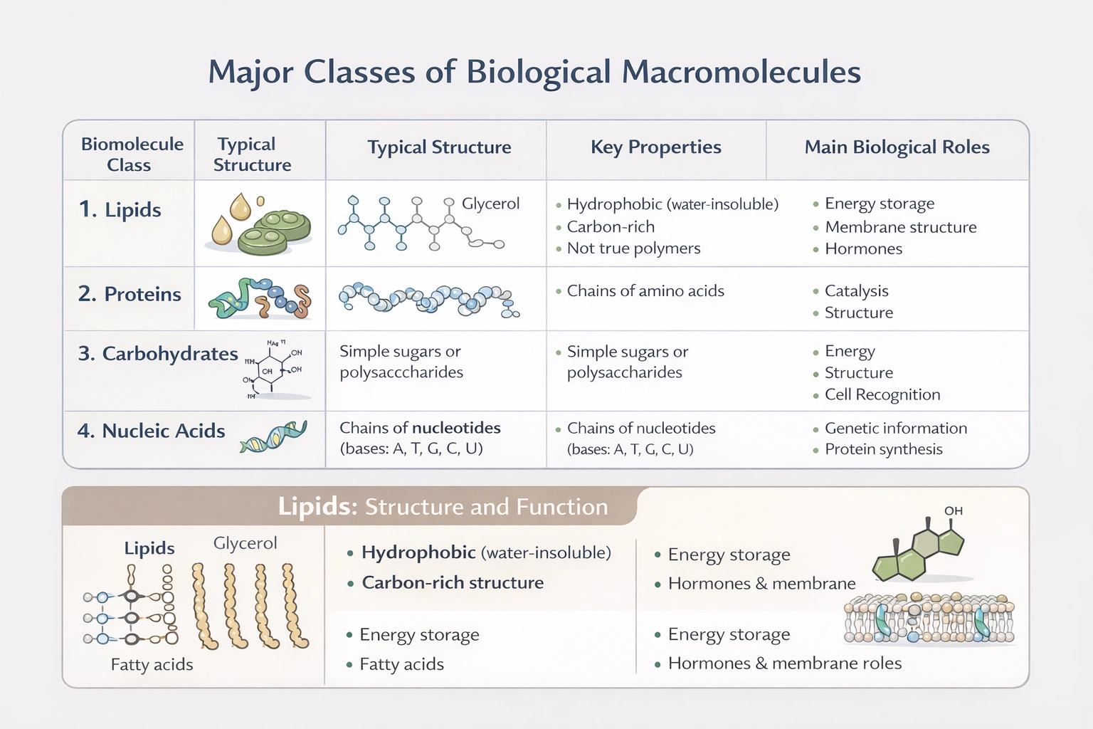 Major classes of biological macromolecules