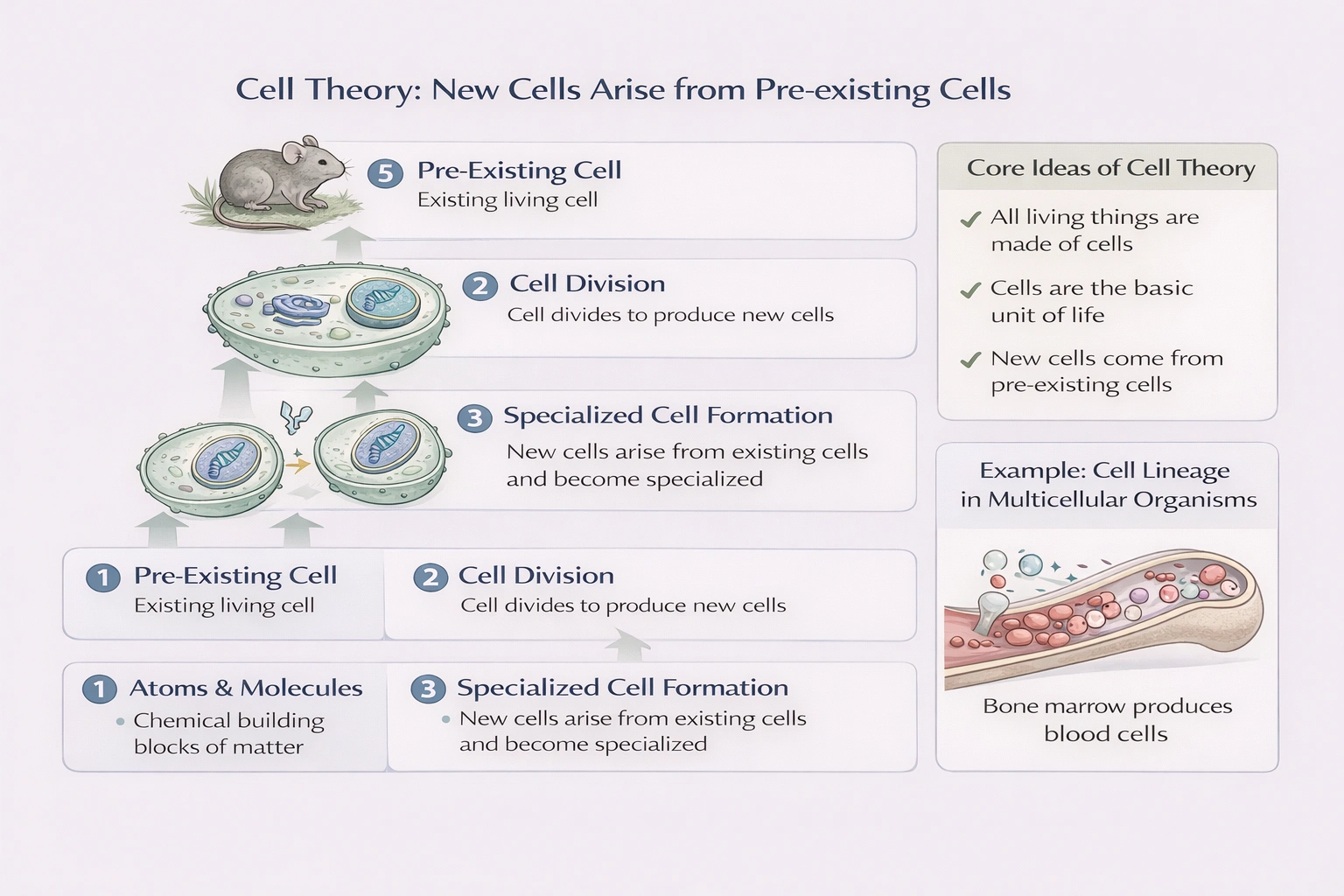 Illustration of cell theory and lineage