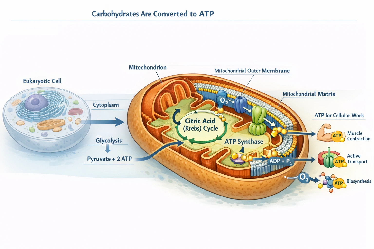 Cellular ATP production process diagram