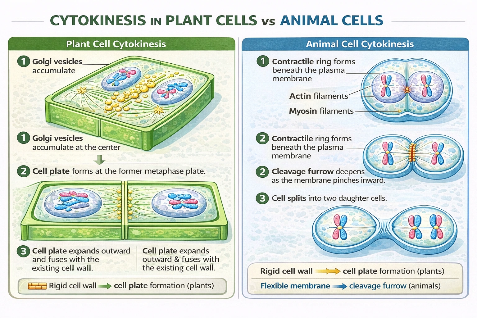 Cytokinesis in plant cells vs animal cells
