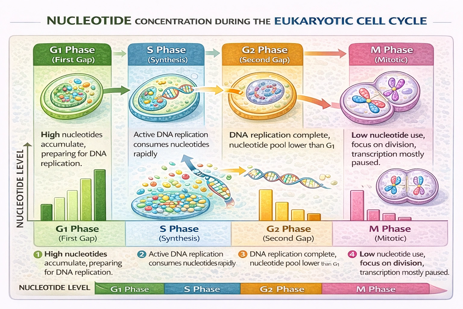 Nucleotide concentration during the eukaryotic cell cycle