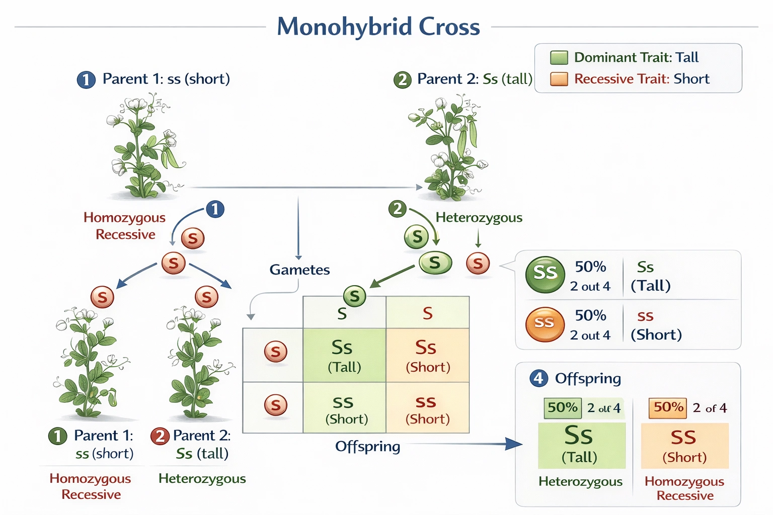 Monohybrid cross between pea plants