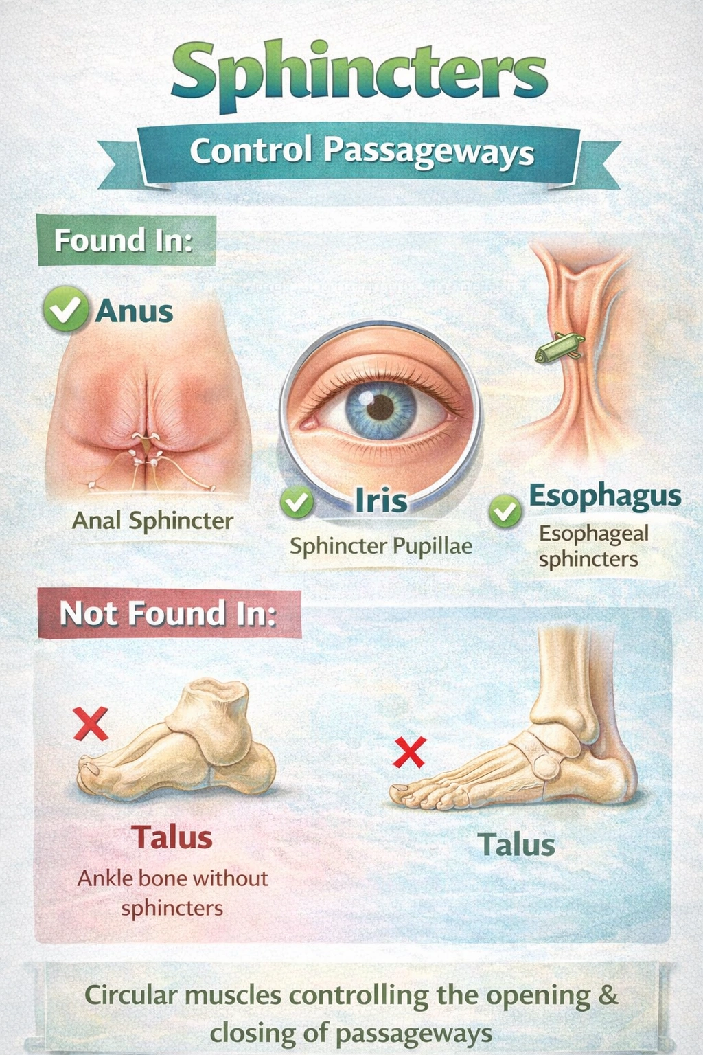 Round muscles called sphincters may be found in all of these structures except the _____ .