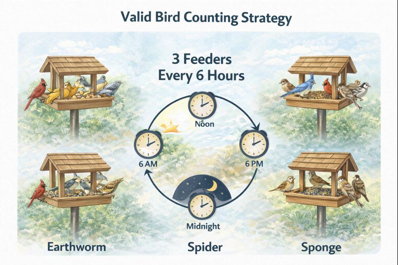 diagram of feeder locations and counting times