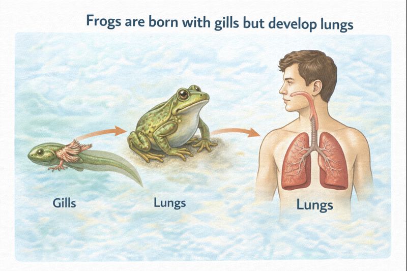 tadpole with gills and adult frog with lungs