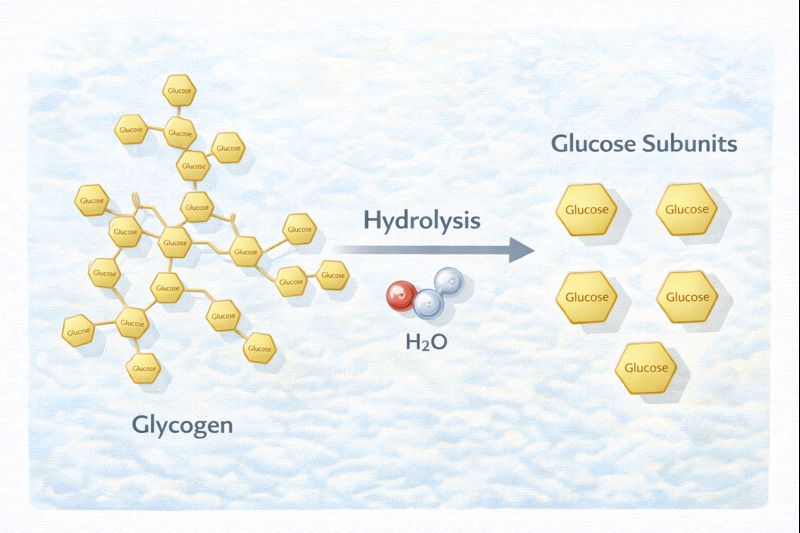 hydrolysis of glycogen to glucose