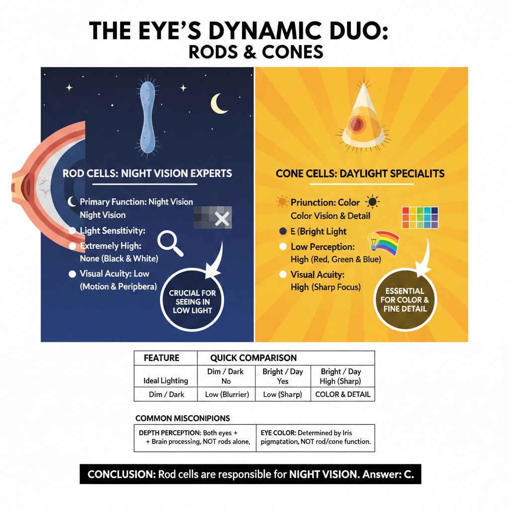 Unlike the cone cells in the eye, the rod cells are responsible for