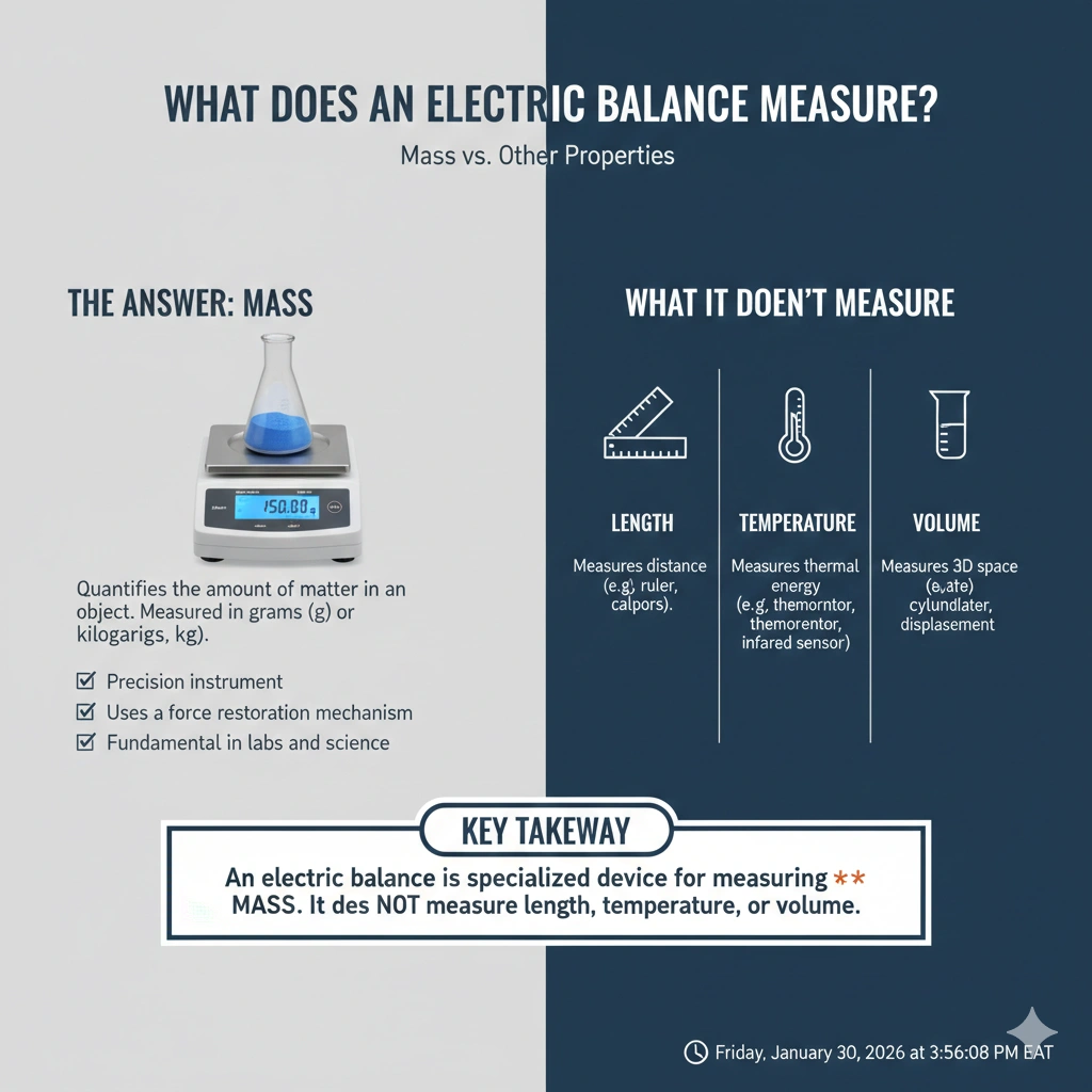 An electric balance measures an object's mass.