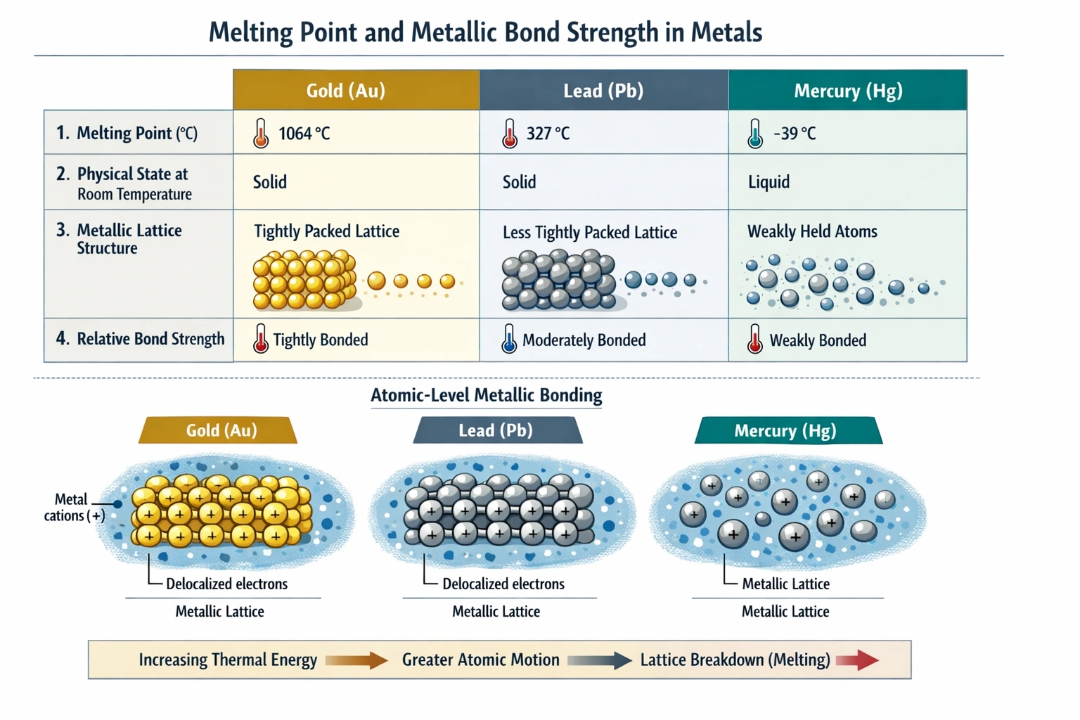 Comparing melting points and bond strength in metals