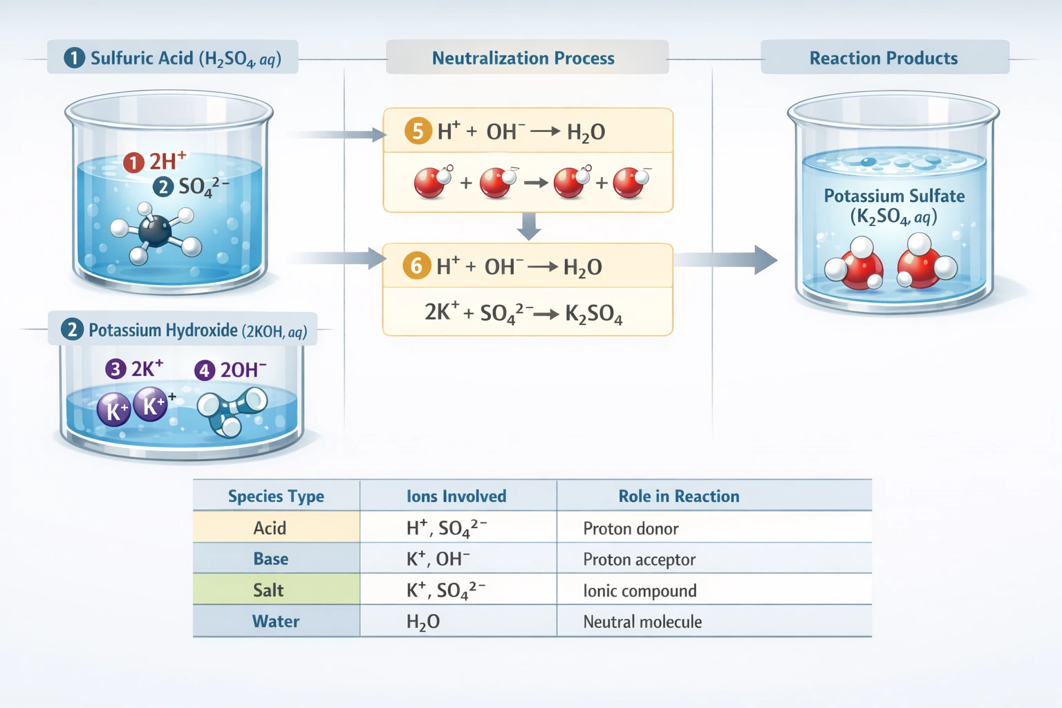 Neutralization reaction between sulfuric acid and potassium hydroxide
