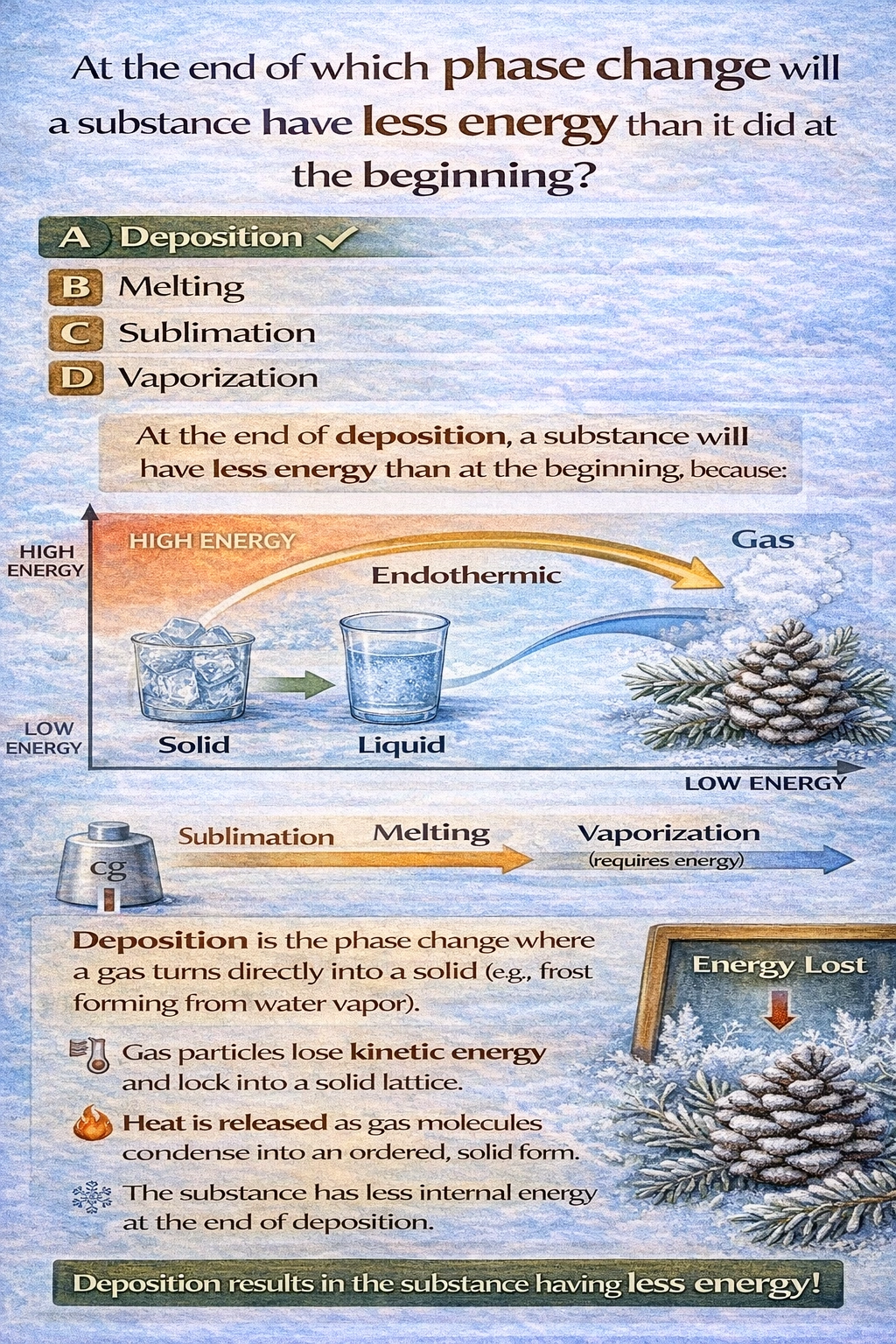 At the end of which phase change will a substance have less energy than it did at the beginning?