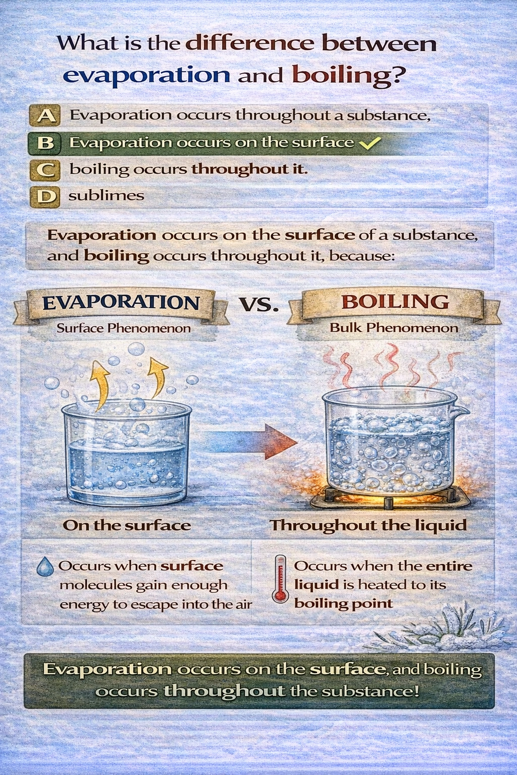 What is the difference between evaporation and boiling?