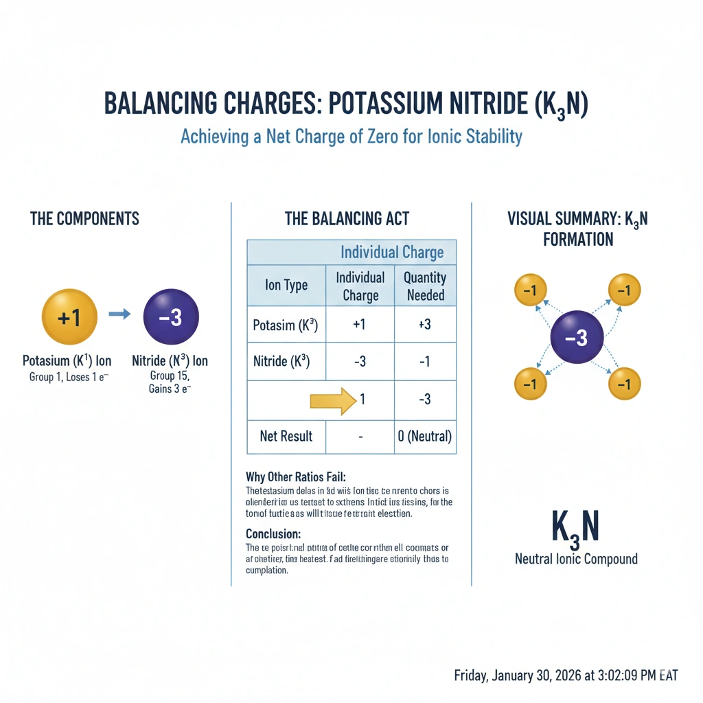 How many potassium and nitrogen ions are needed to form an ionic compound?
