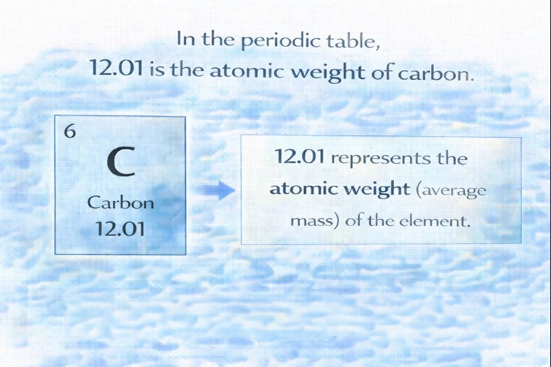 On the periodic table, what does 12.01 represent in the box for carbon?