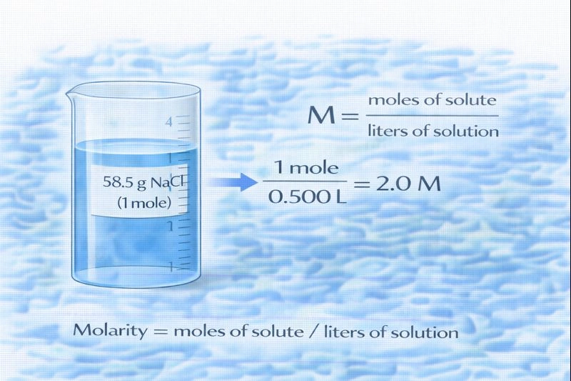 If 58.5 g of NaCl (1 mole) are dissolved in 0.500 L, what is the molarity?