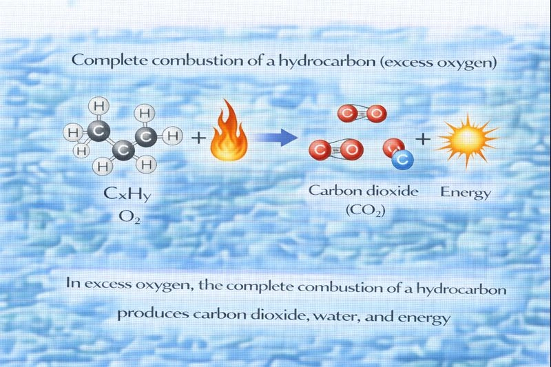 The product of combustion of a hydrocarbon in excess oxygen is carbon dioxide and water.
When a hydrocarbon reacts with an abundant supply of oxygen, the reaction is known as complete combustion. Hydrocarbons are compounds composed only of carbon and hydrogen atoms. During complete combustion, all carbon atoms are fully oxidized to carbon dioxide (CO₂), and all hydrogen atoms are oxidized to water (H₂O). This process releases a significant amount of energy, which is why hydrocarbons are commonly used as fuels.
A. Carbon dioxide and water
   In excess oxygen, hydrocarbons undergo complete combustion, meaning there is sufficient oxygen to allow full oxidation of both carbon and hydrogen. Carbon atoms form carbon dioxide, and hydrogen atoms form water. The general equation for complete combustion is:
CₓHᵧ + O₂ → CO₂ + H₂O (balanced as required).
These products are stable, low-energy molecules, which is why combustion reactions release energy.
B. Naphthalene
 Naphthalene is a polycyclic aromatic hydrocarbon composed of carbon and hydrogen atoms arranged in fused benzene rings. It is itself a hydrocarbon, not a product of combustion. Combustion breaks hydrocarbons down into simpler oxidized molecules rather than forming larger, more complex hydrocarbons like naphthalene.
C. Chlorine and bromine
 Chlorine (Cl₂) and bromine (Br₂) are halogen elements and are not involved in the combustion of hydrocarbons unless specifically present as reactants. Combustion reactions involve hydrocarbons reacting with oxygen, not halogens, so these substances cannot be products of the reaction.
D. Carbonium ions
 Carbonium ions (carbocations) are highly reactive, short-lived intermediates that appear in certain organic reaction mechanisms, such as rearrangements or substitution reactions. They are not stable end products and do not form during the complete combustion of hydrocarbons.
Conclusion
In the presence of excess oxygen, hydrocarbons undergo complete combustion, resulting in the full oxidation of carbon to carbon dioxide and hydrogen to water. These stable molecules are the characteristic products of complete combustion and explain why carbon dioxide and water are formed.