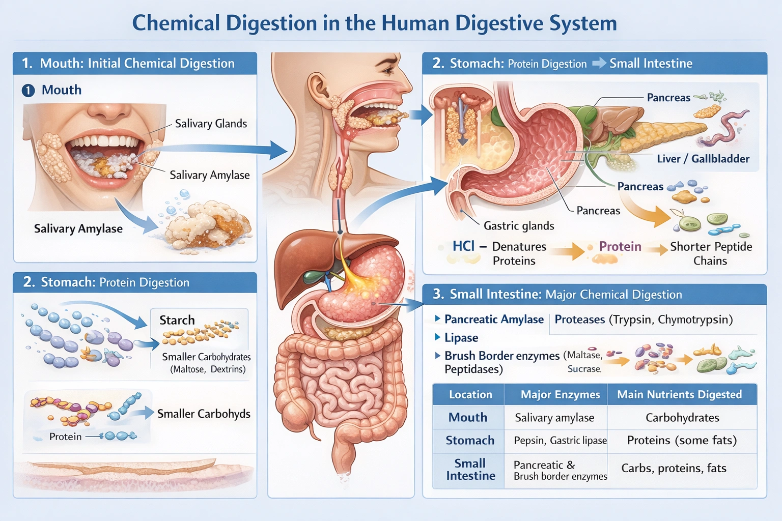 Which locations in the digestive system are sites of chemical digestion?