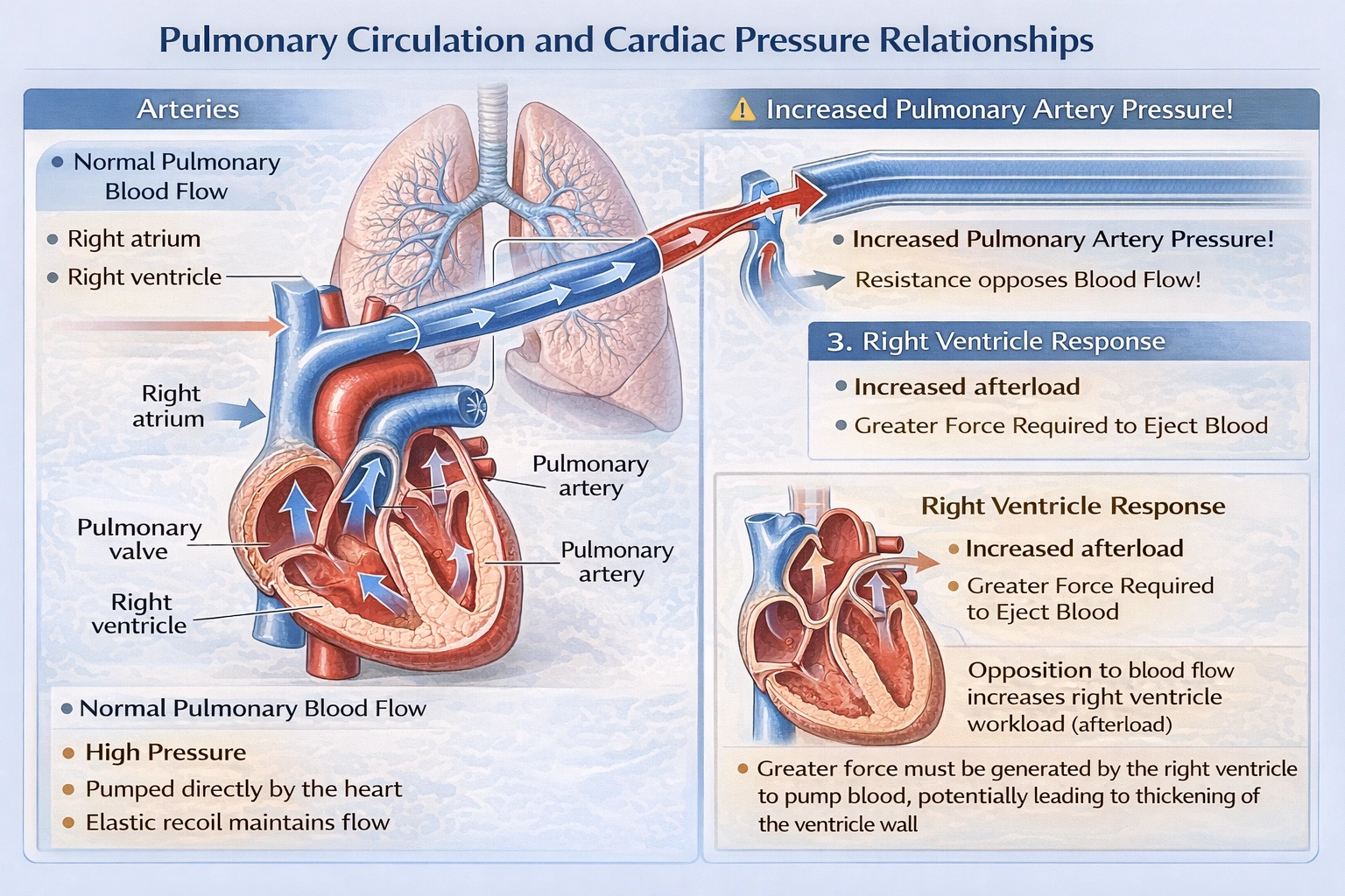 If the pressure in the pulmonary artery is increased above normal, which chamber of the heart will be affected first?