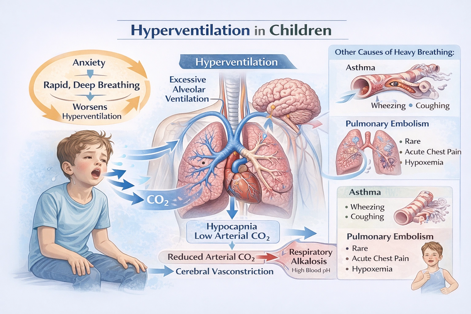 A child complains of heavy breathing even when relaxing. They are an otherwise healthy child with no history of respiratory problems. What might be the issue?