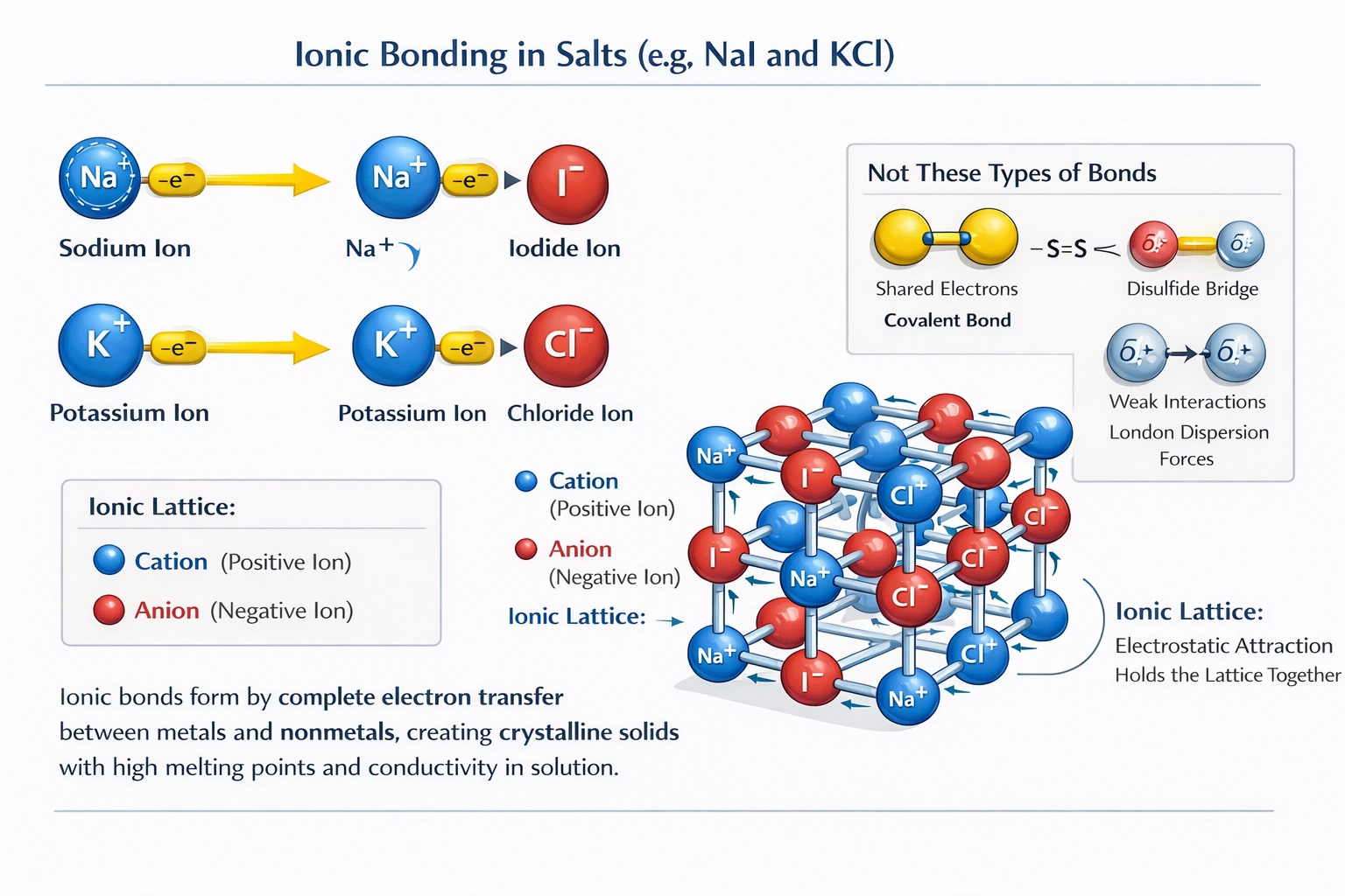 Salts like sodium iodide (NaI) and potassium chloride (KCl) use what type of bond?