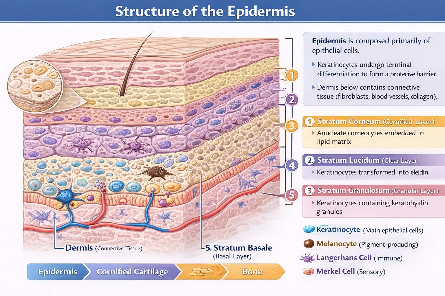 The epidermis is composed of what type of cells?