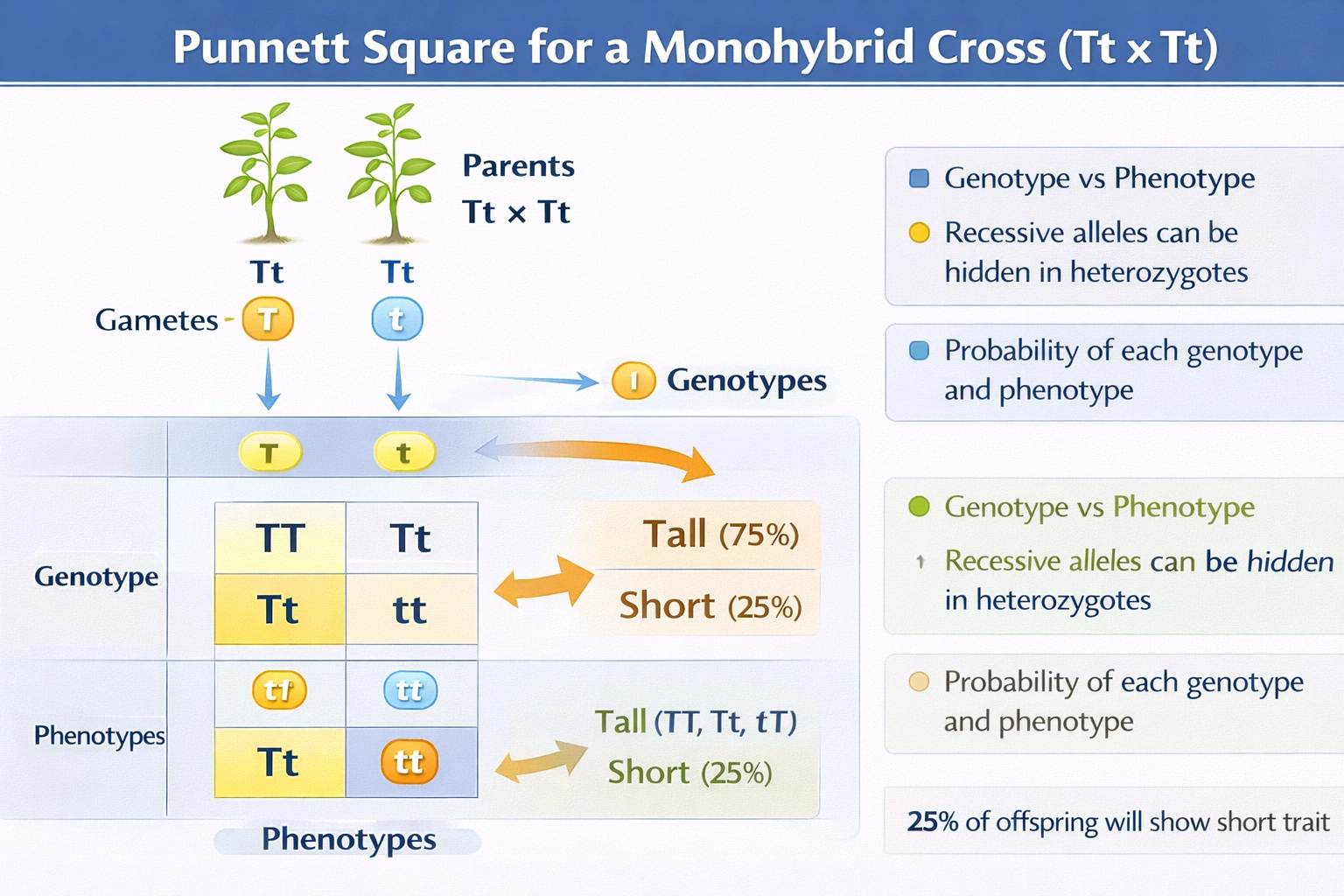 Which statement is supported by the Punnett square above, if "T" = Tall and "t" = short?