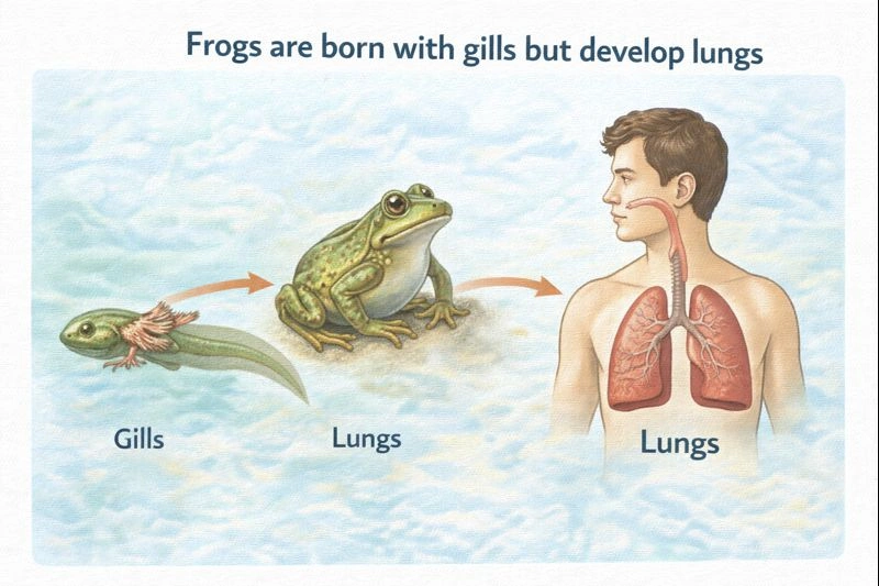 How does the respiratory system of a frog differ from that of a human?