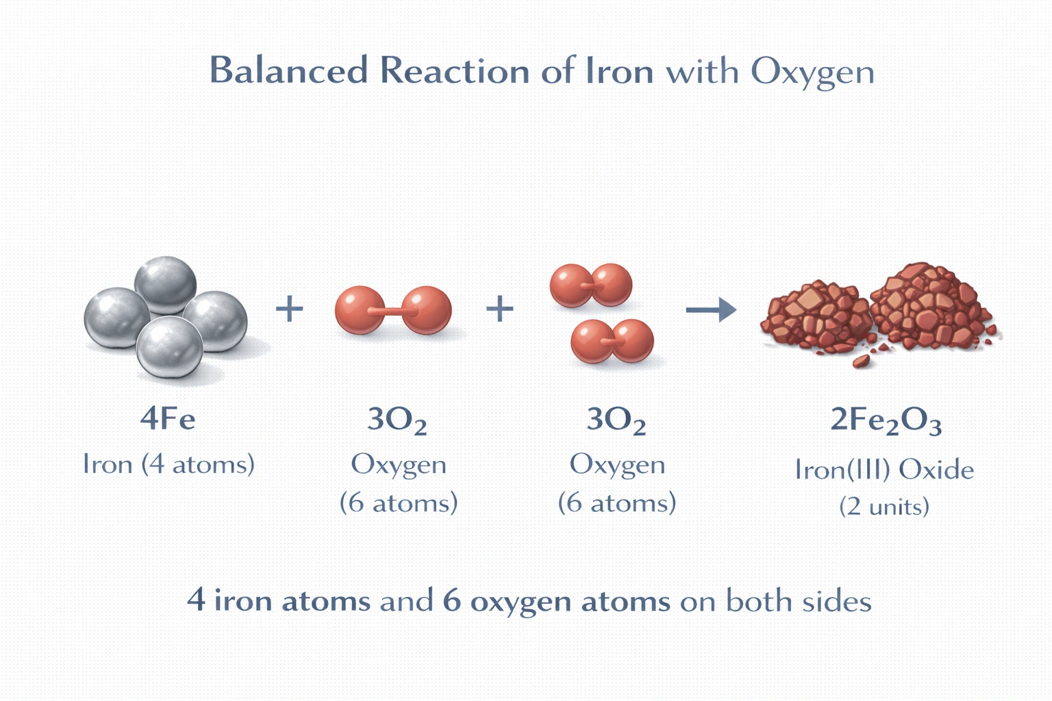 When balanced, the reaction Fe + O? ? Fe?O? will be