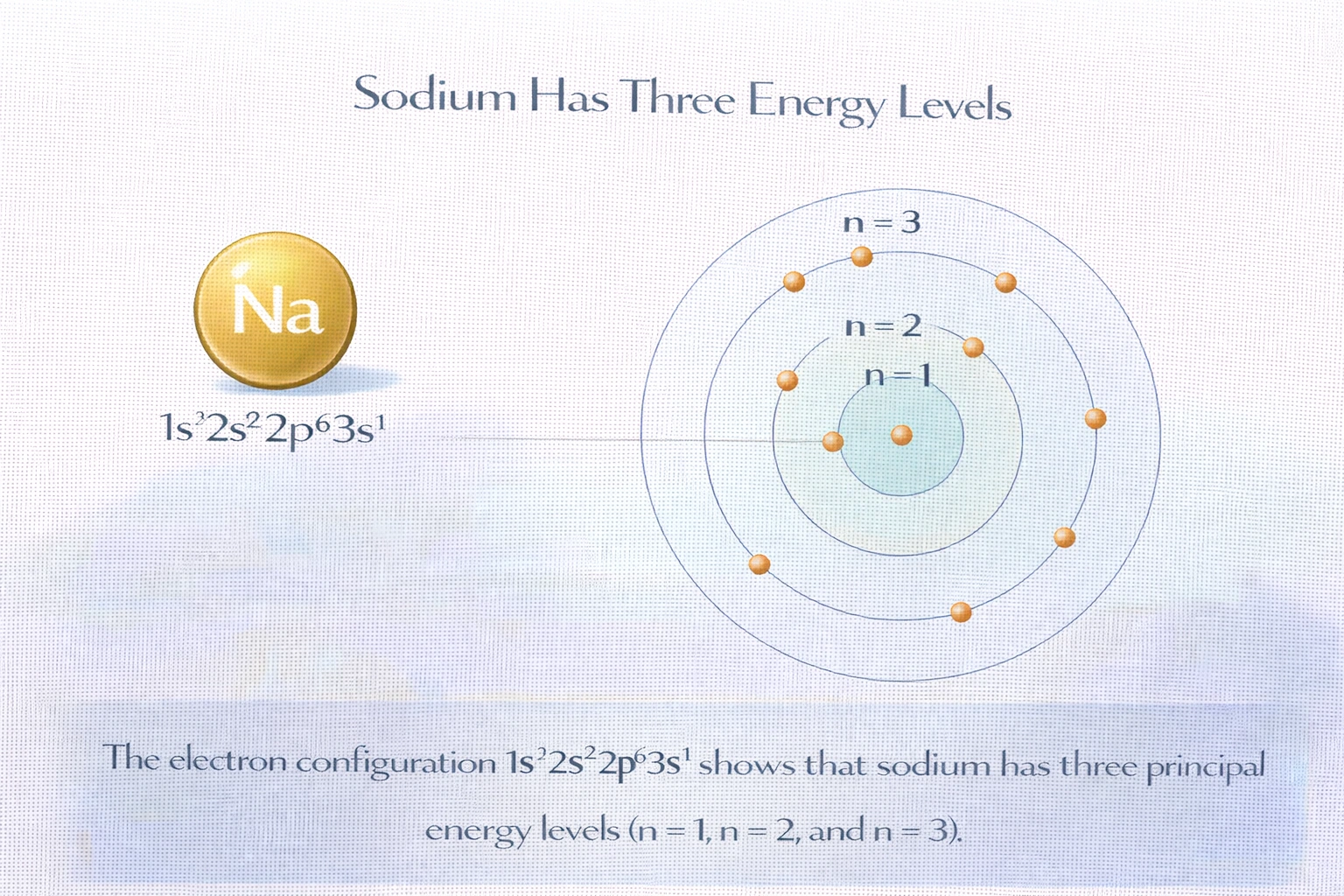Sodium's ground state electron configuration may be represented as 1ss?2ss?2p?3s?. How many energy levels does sodium have?