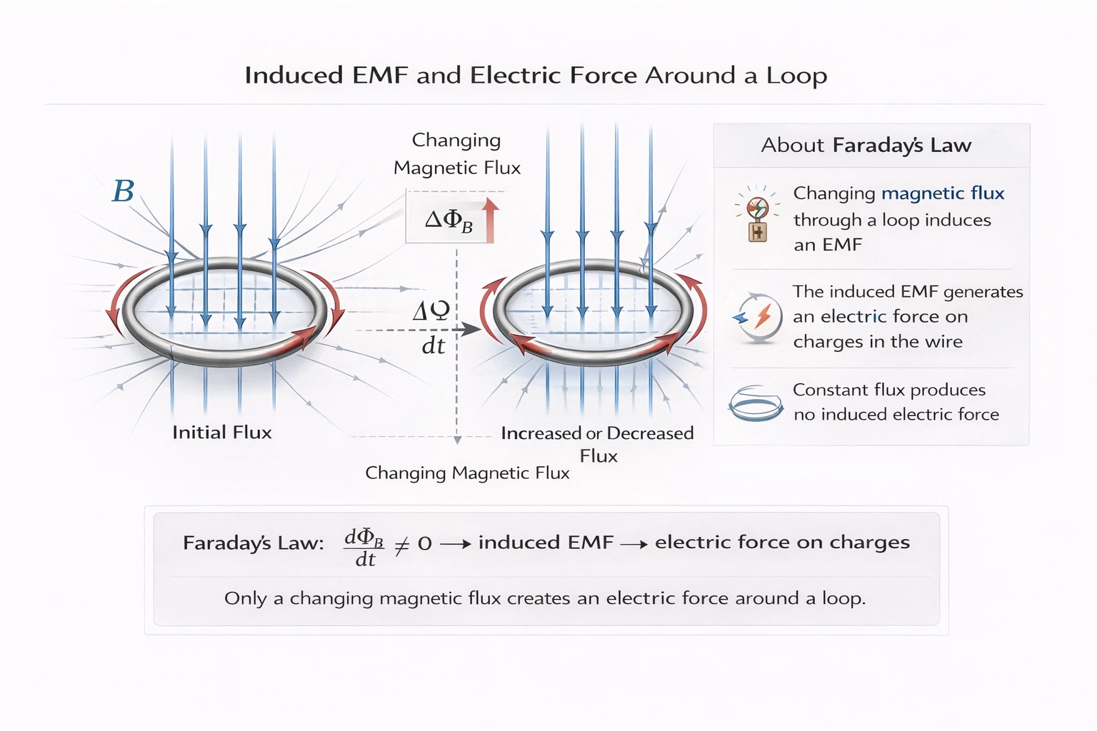 Which of the following will create an electric force around a wire loop?