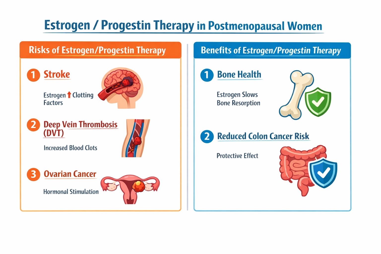 The nurse is providing client education for a postmenopausal client; which risks associated with estrogen/progestin therapy should the nurse discuss with the client?