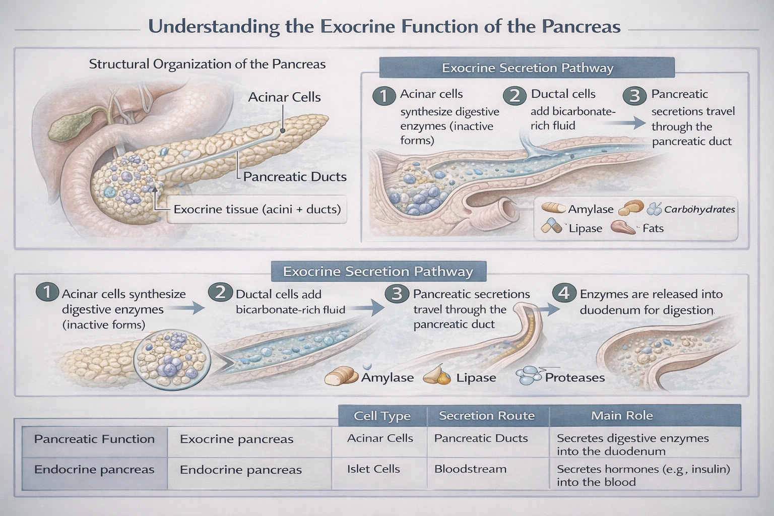 The exocrine function of the pancreas