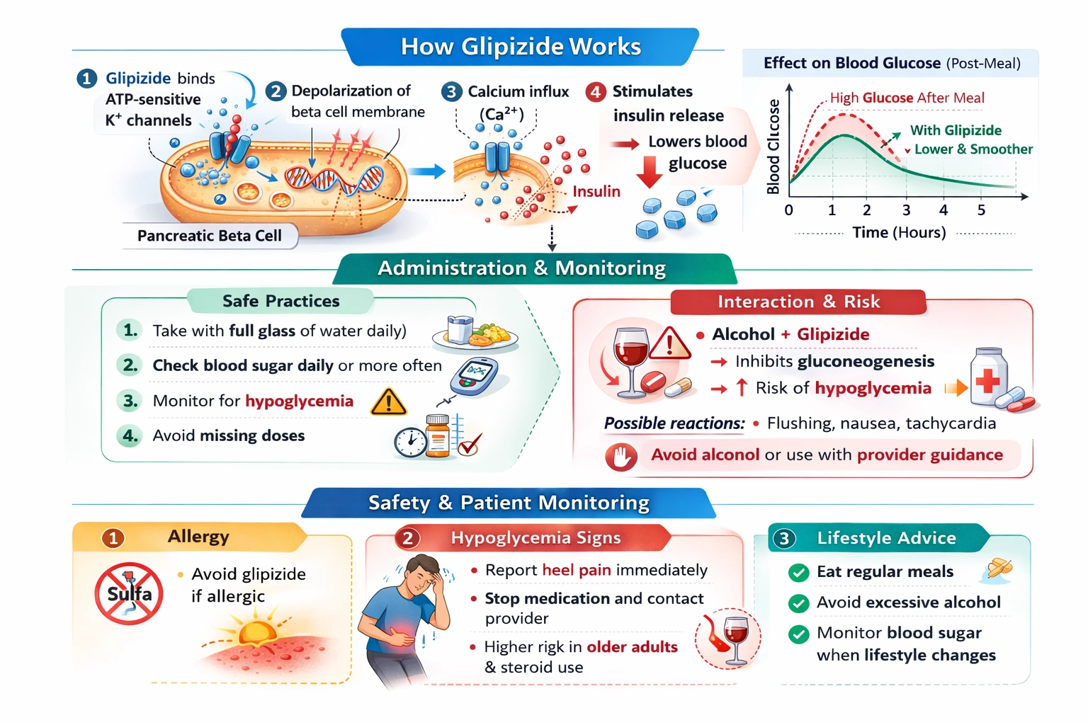 A client who has type 2 diabetes begins taking glipizide. Which statement by the client indicates a need for further education?