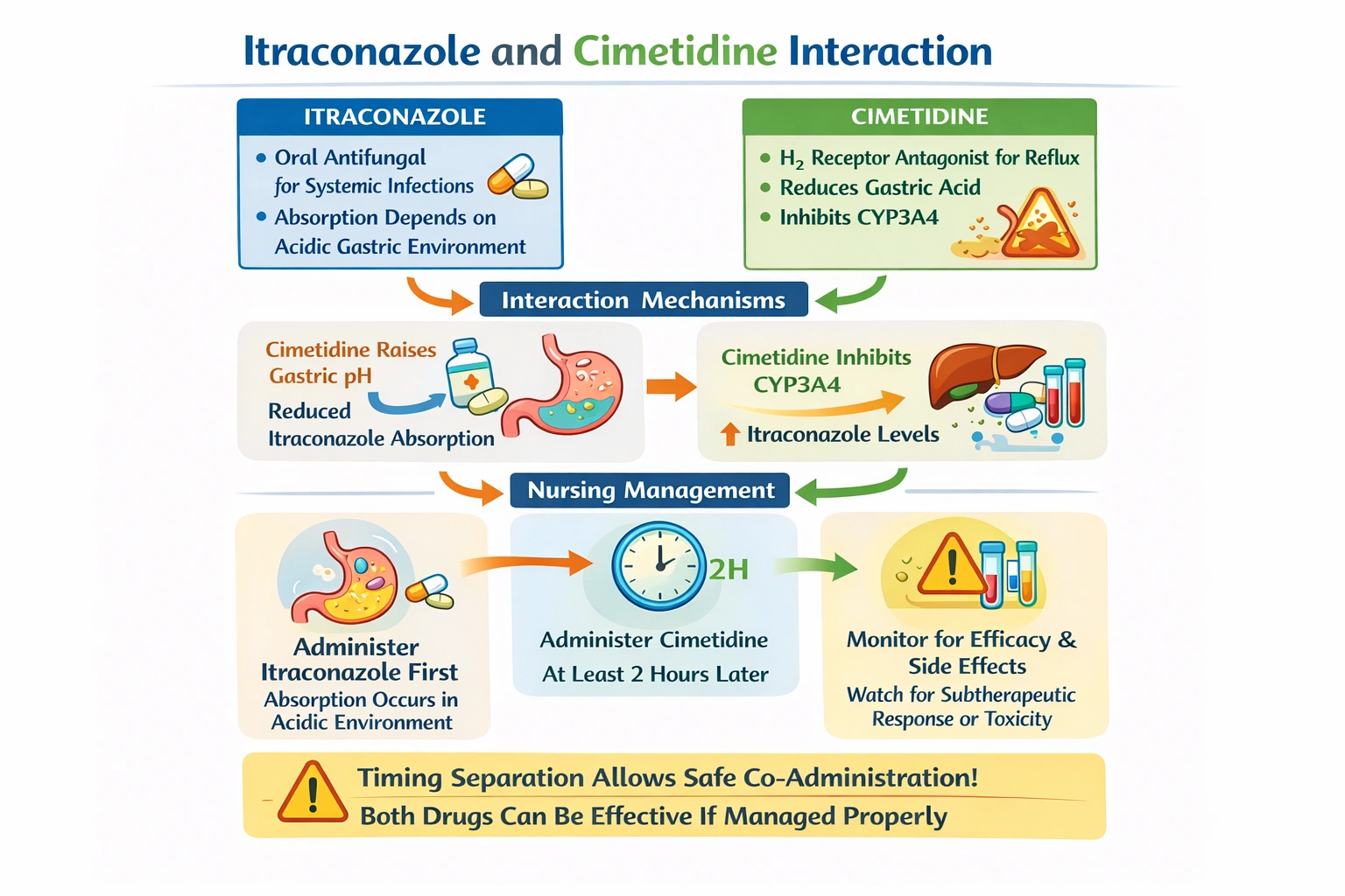 A client is taking oral itraconazole for a systemic fungal infection. The nurse reviews the medication record and notes that the client is also taking cimetidine for reflux disease. Which action should the nurse take?