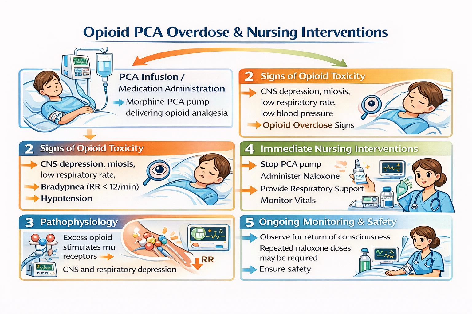 A client on a morphine PCA pump is noted to be drowsy and lethargic with pinpoint pupils and the following vitals; pulse 84 beats/min, respiratory rate 10 breaths/min, bp 90/50 mm Hg. What are the nurse's best actions?