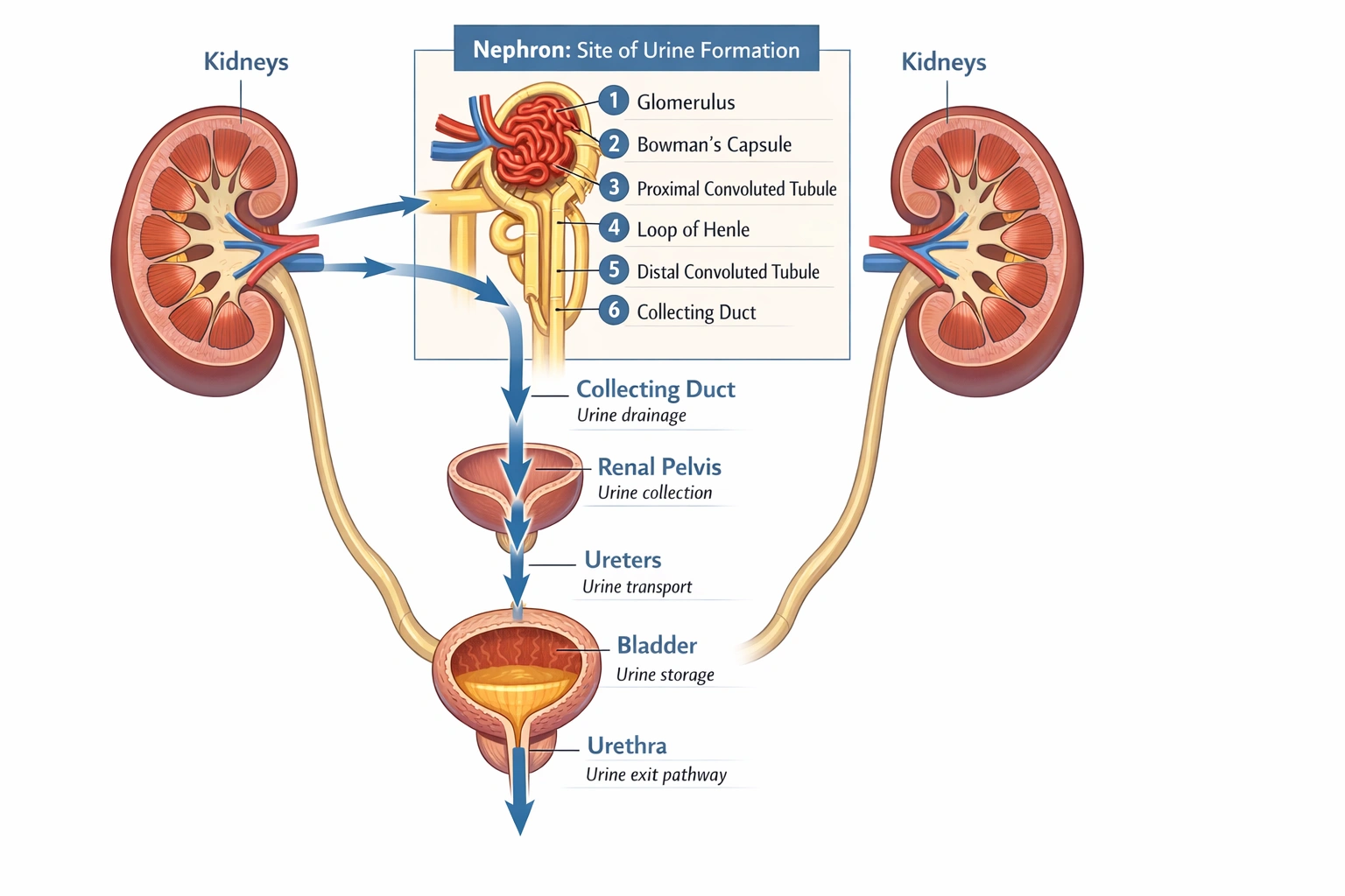 Urine is expelled from the body via the
