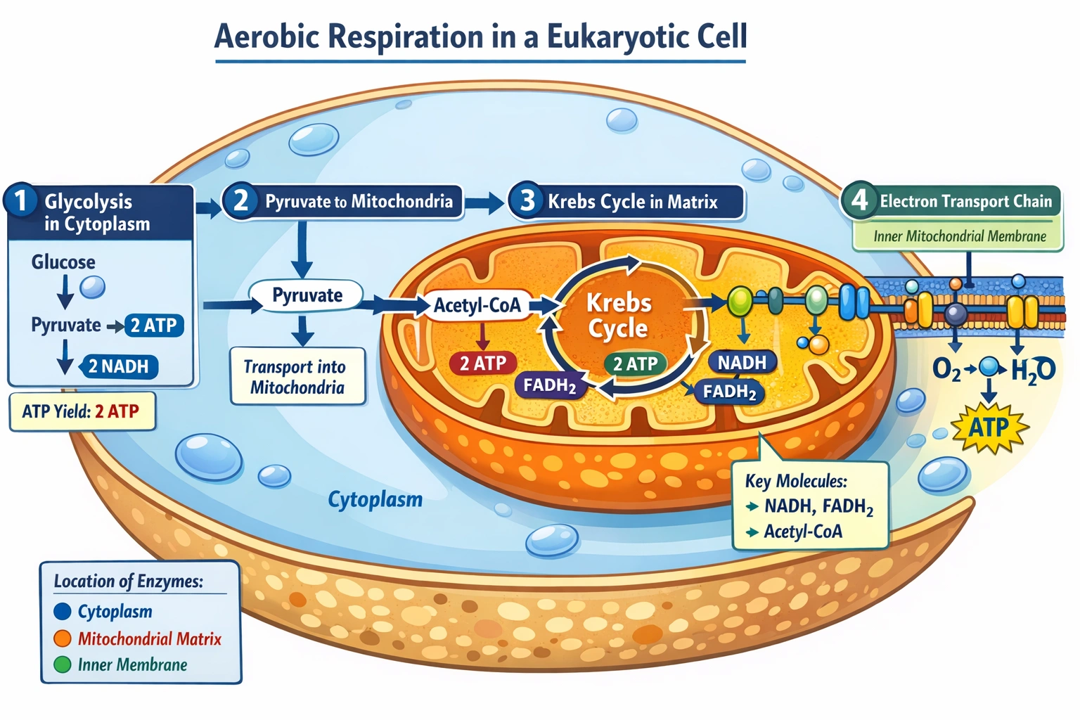 Aerobic respiration in cells occurs in the