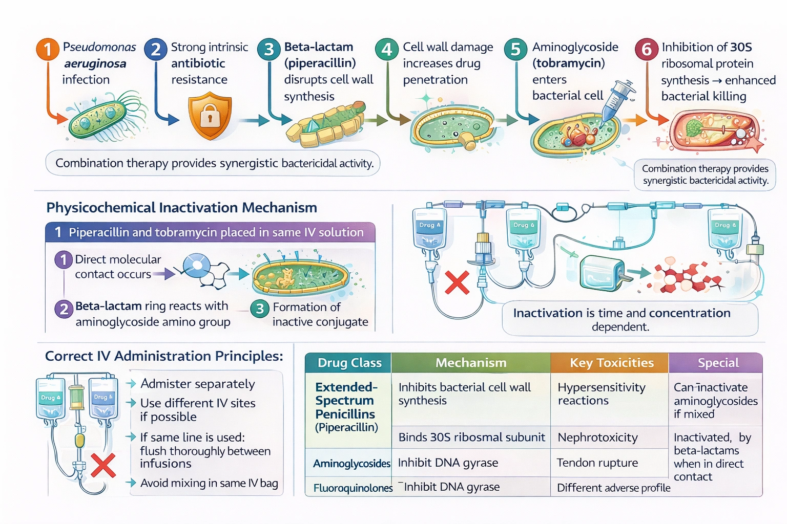 A Client has an infection caused by pseudomonas aeruginosa, and the prescriber has ordered intravenous piperacillin and tobramycin. Why might the nurse question this combination of antibiotics?
