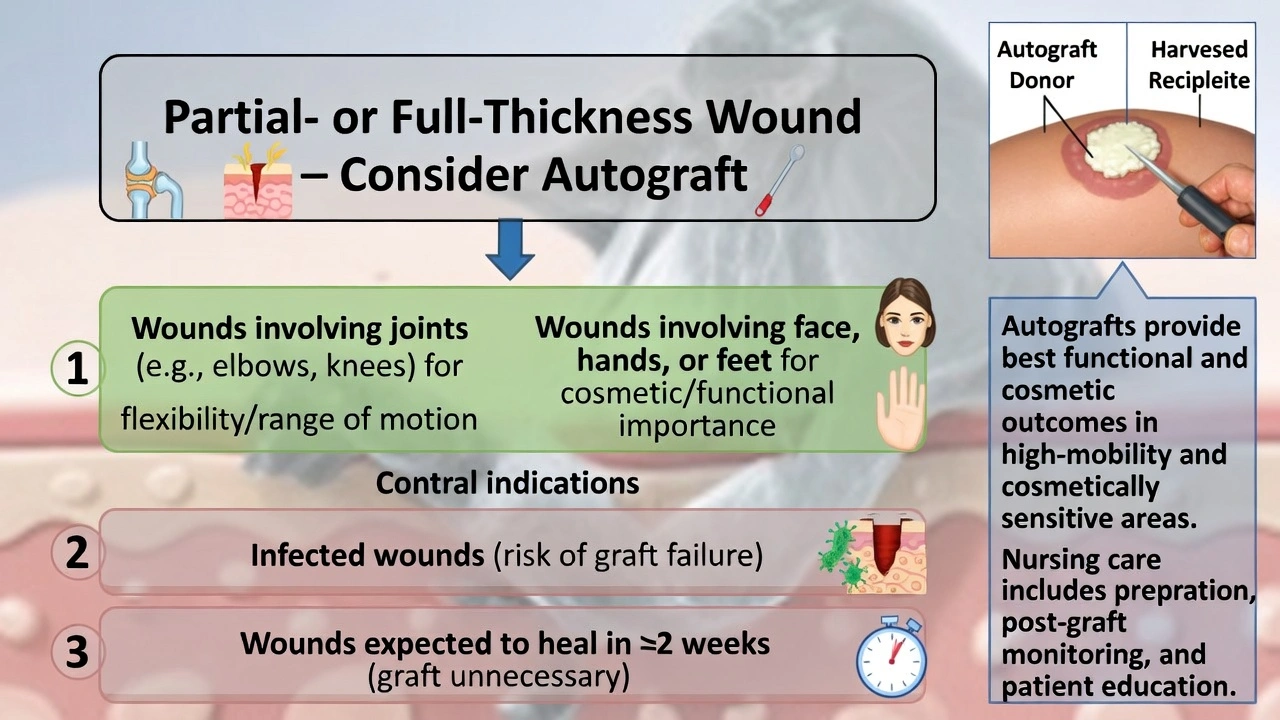 An autograft is used to optimally treat a partial- or full-thickness wound that: