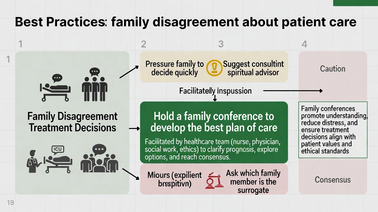 The nurse assesses that there is significant disagreement among family members about what course of treatment is best for the patient. What would be the best response by the nurse?