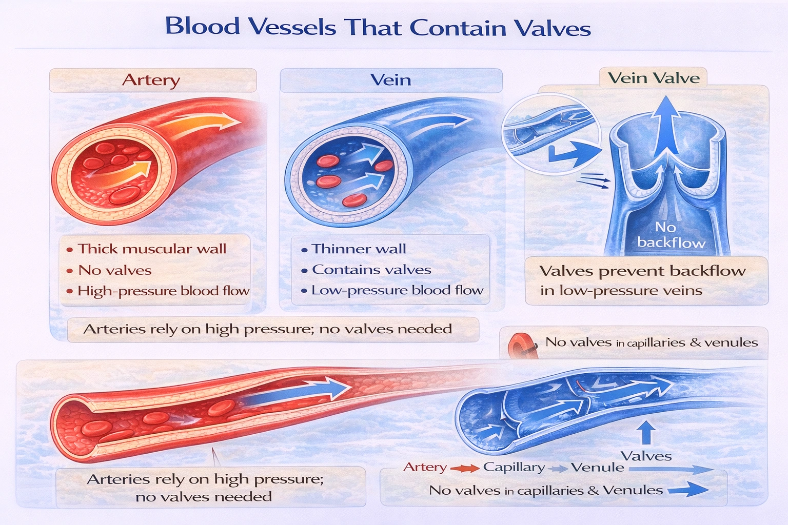 Blood vessels that contain valves are