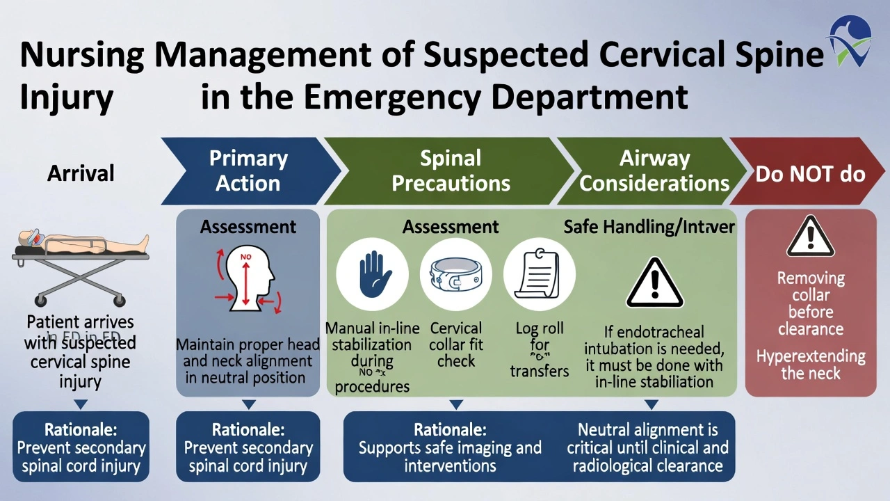 The nurse admits a patient to the emergency department (ED) with a suspected cervical spine injury. What is the priority nursing action?