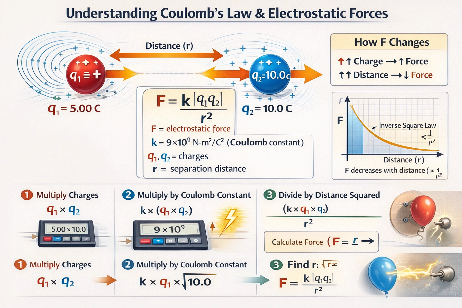 An object carrying 5.00 coulombs of charge exerts 12,500 newtons of force on an object carrying 10.0 coulombs. How far apart are the objects? (Assume the electric constant is 9?10? when using units of newtons, coulombs, and meters.)