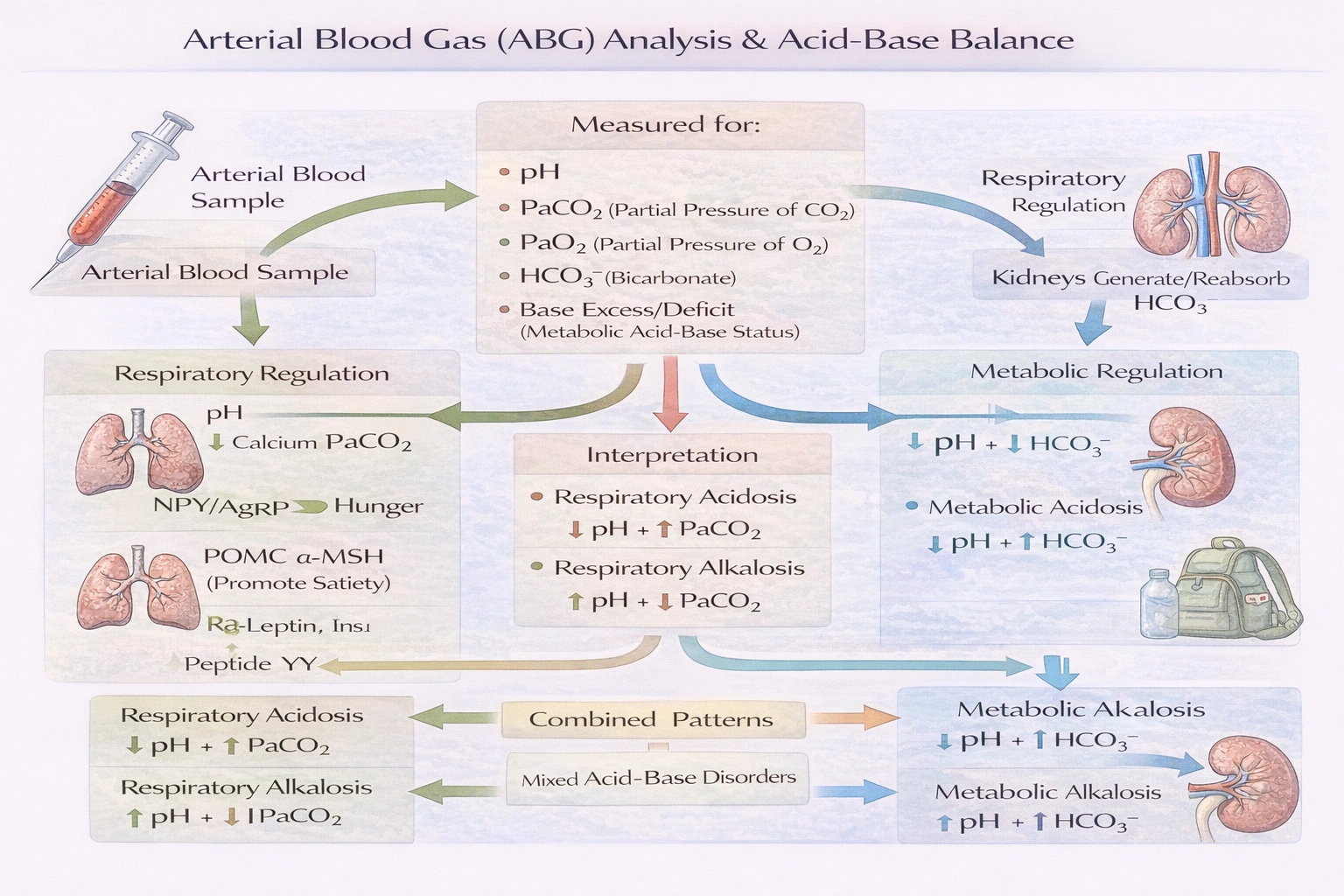 A commonly used diagnostic test for evaluating acid-base balance is the arterial blood gas (ABG) that