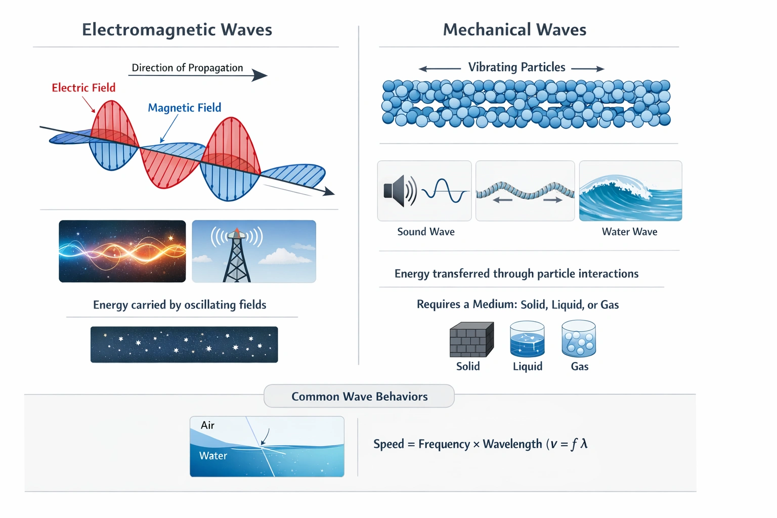 What differentiates an electromagnetic wave from a mechanical wave?