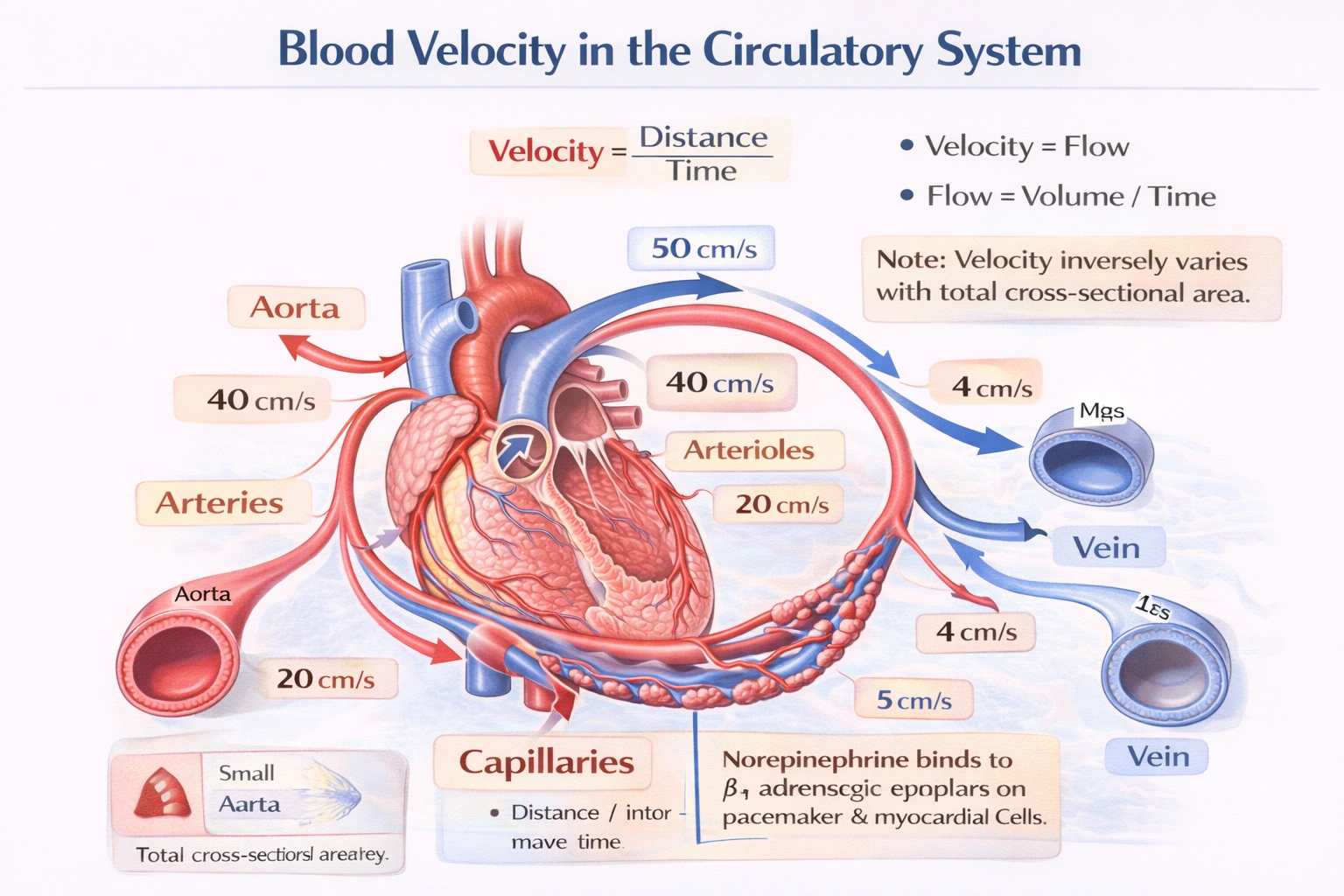 The distance that blood moves with respect to time is