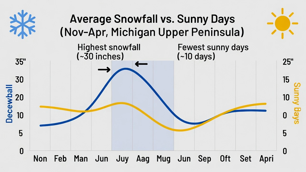 The chart above shows the average snowfall in inches for a town on Michigans Upper Peninsula during the months November through April. Which of the following can be concluded based on the information provided in the chart?